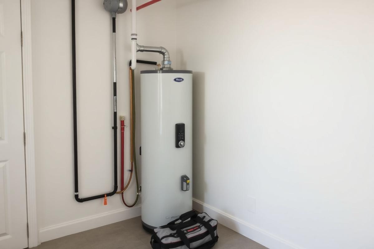 Freshly installed water heater in a clean utility room
